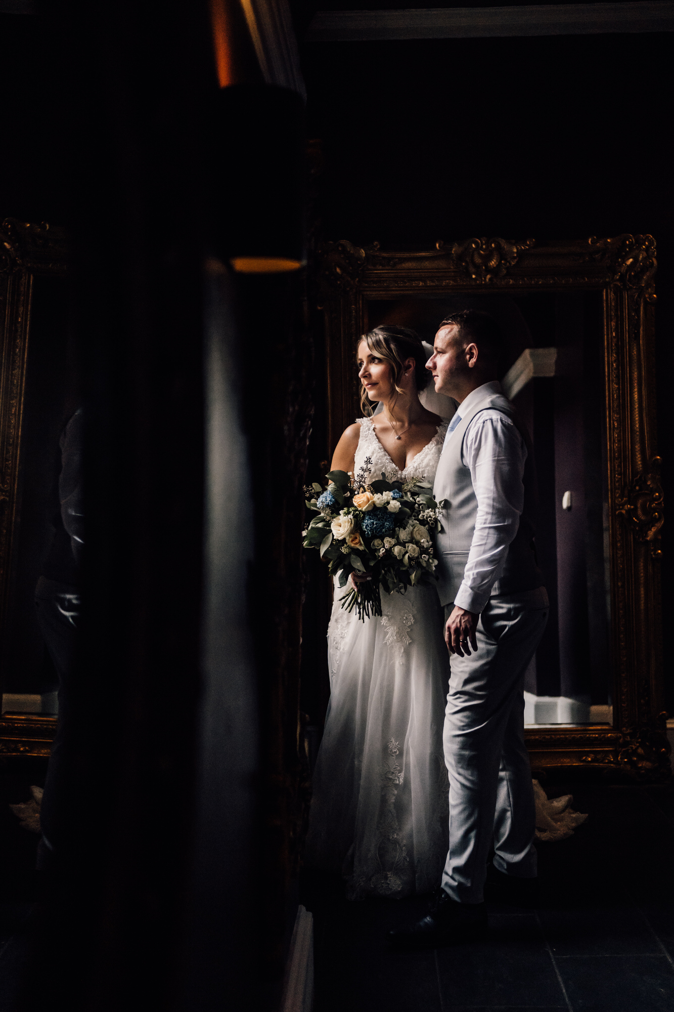 Colwick Hall bride and groom photos hall of mirrors 