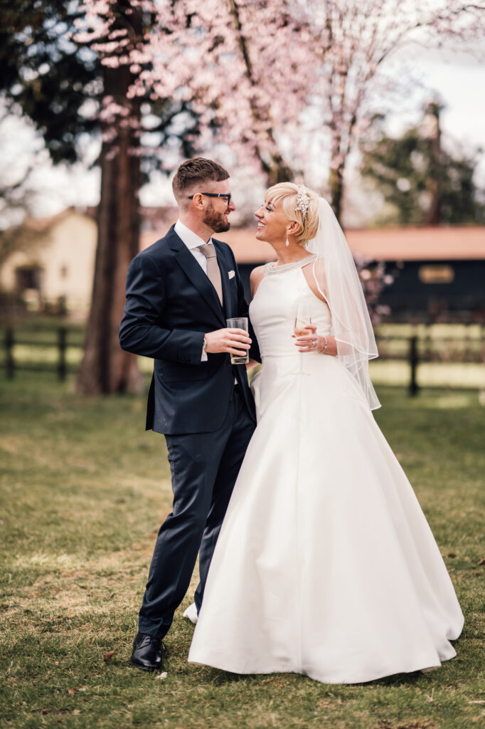 portrait of bride and groom at swynford manor 